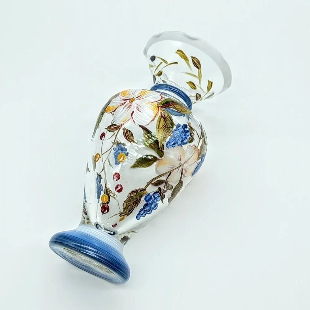 Tracy Porter Hand-Painted Blue Floral Glass Bud Vase